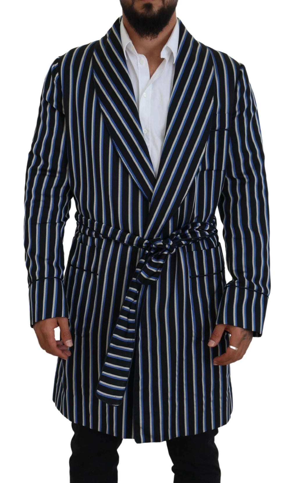 Dolce & Gabbana Black Blue Martini Printed Lining Robe - IT48 | M - Robes