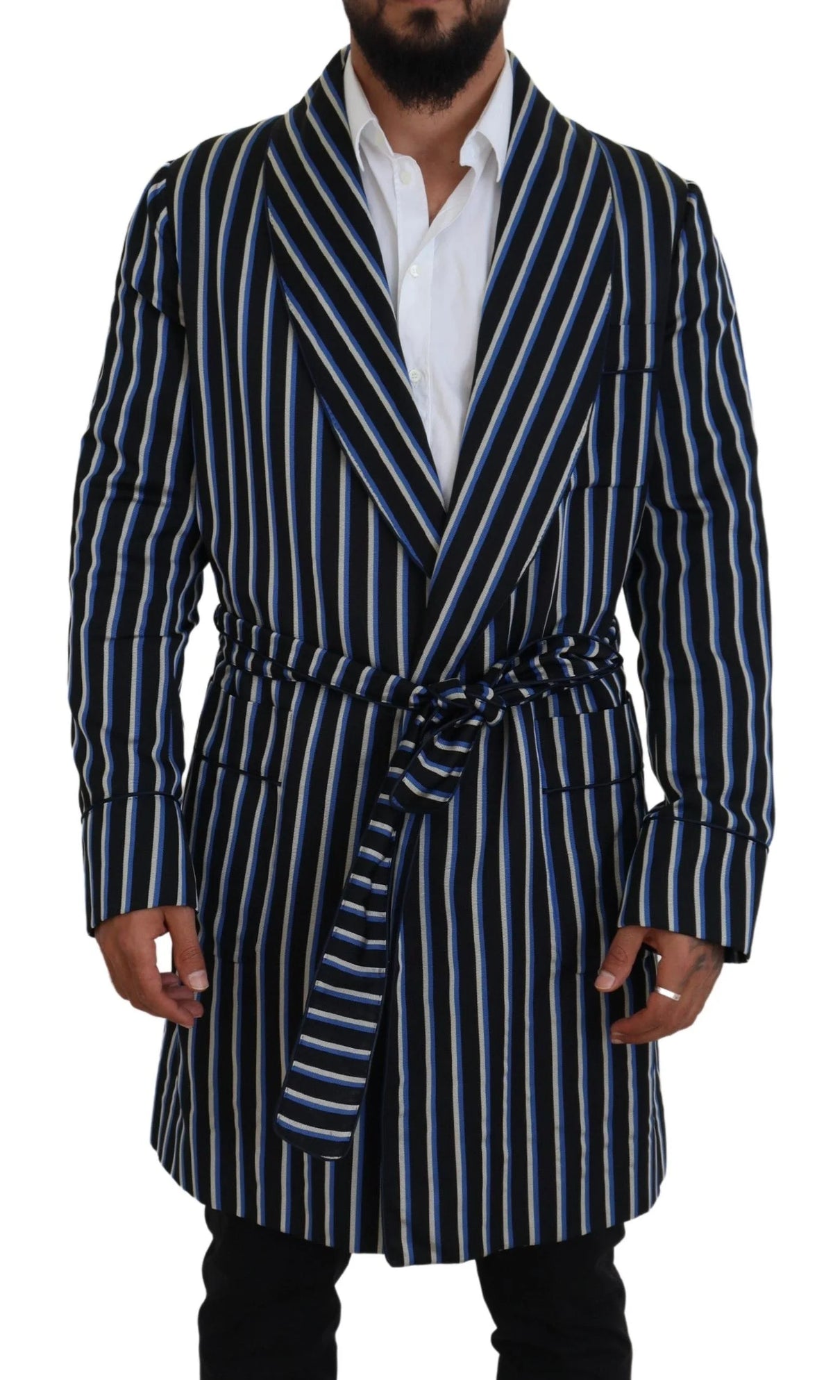 Dolce & Gabbana Black Blue Martini Printed Lining Robe - IT48 | M - Robes
