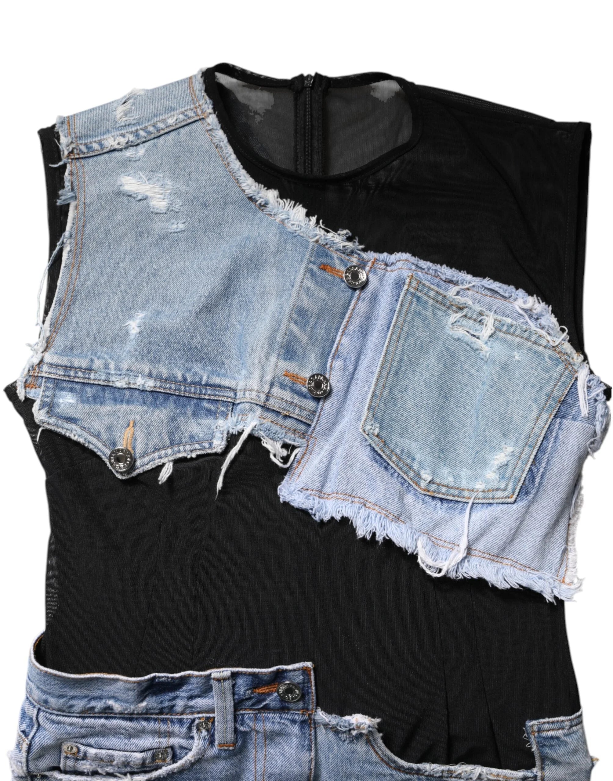 Dolce & Gabbana Black Blue Sleeveless Denim Mini Dress - IT40|S