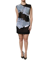 Dolce & Gabbana Black Blue Sleeveless Denim Mini Dress - IT40|S