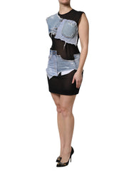 Dolce & Gabbana Black Blue Sleeveless Denim Mini Dress - IT40|S