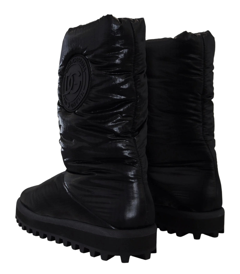 Dolce & Gabbana Black Boots Padded Mid Calf Winter Shoes - EU44/US11