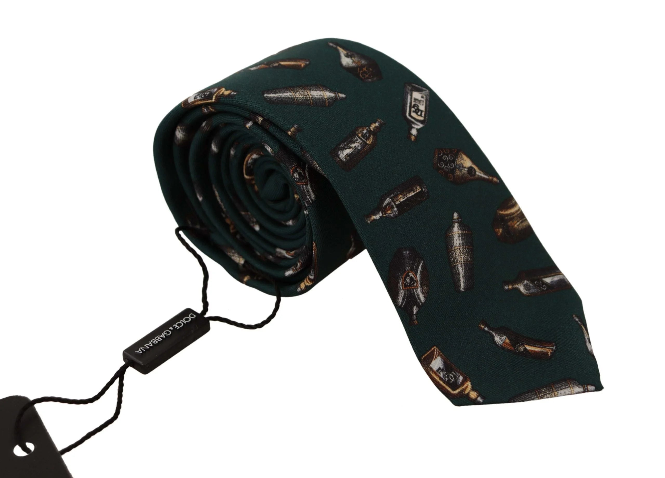 Dolce & Gabbana Black Bottle Fantasy Print Silk Adjustable Accessory Tie - Neckties