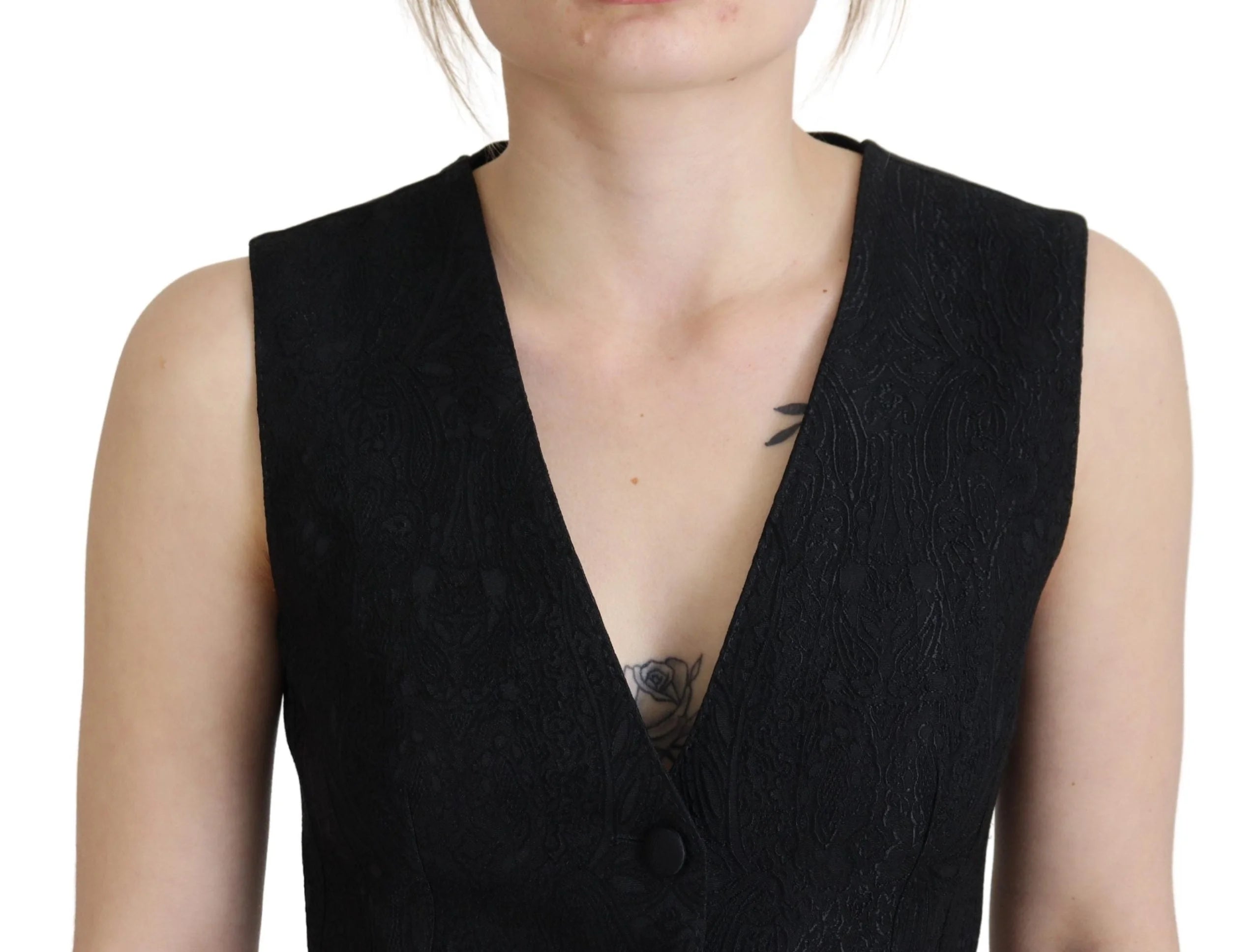 Dolce & Gabbana Black Brocade Button Down Sleeveless Vest Top - IT40|S - Vests