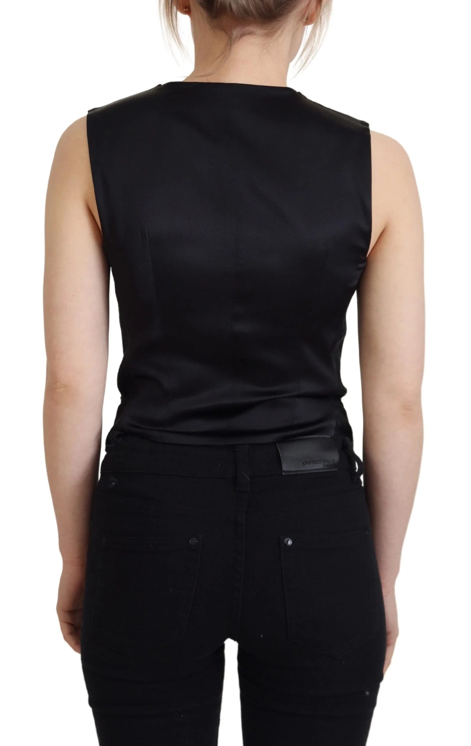 Dolce & Gabbana Black Brocade Button Down Sleeveless Vest Top - IT40|S