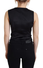Dolce & Gabbana Black Brocade Button Down Sleeveless Vest Top - IT40|S
