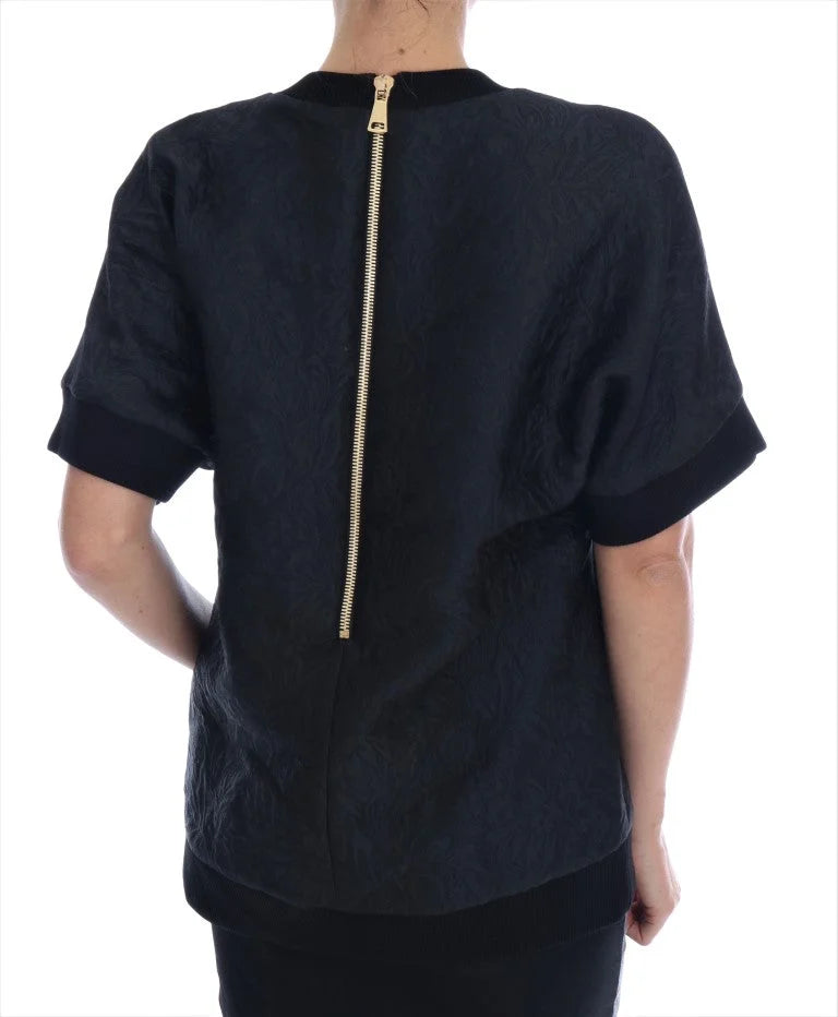 Dolce & Gabbana Black Brocade Cocktail Crystal Sweater - IT38 | S - Sweaters