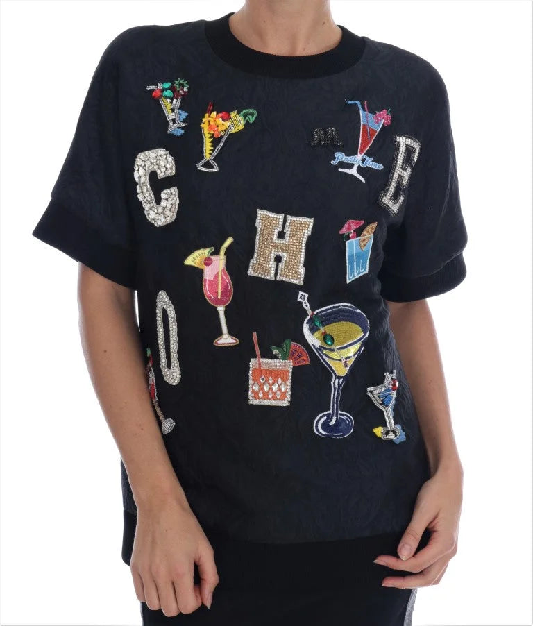 Dolce & Gabbana Black Brocade Cocktail Crystal Sweater - IT38 | S - Sweaters