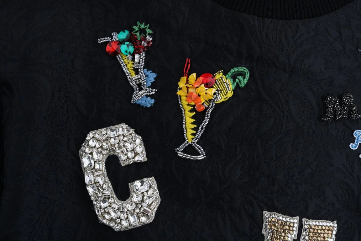 Dolce & Gabbana Black Brocade Cocktail Crystal Sweater - IT38 | S - Sweaters