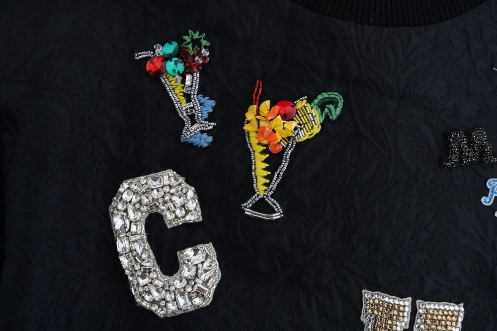 Dolce & Gabbana Black Brocade Cocktail Crystal Sweater - IT38 | S - Sweaters