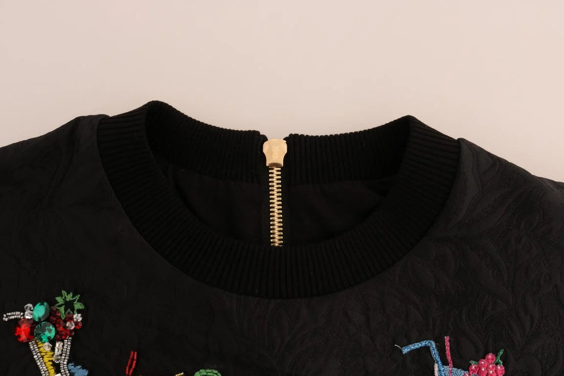 Dolce & Gabbana Black Brocade Cocktail Crystal Sweater - IT38 | S - Sweaters
