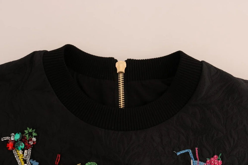 Dolce & Gabbana Black Brocade Cocktail Crystal Sweater - IT38 | S - Sweaters