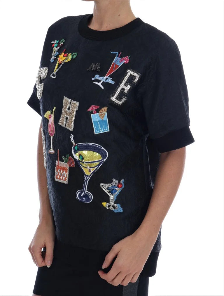 Dolce & Gabbana Black Brocade Cocktail Crystal Sweater - IT38 | S - Sweaters