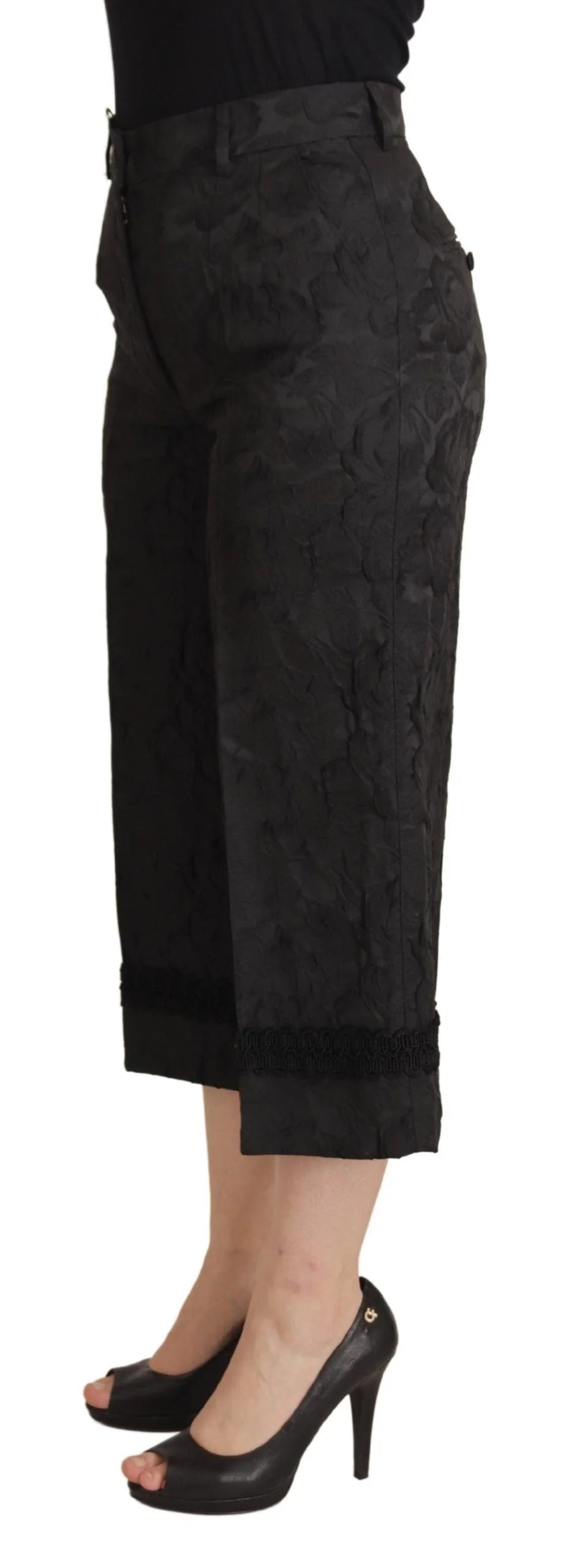 Dolce & Gabbana Black Brocade Cropped High Waist Pants - Trousers