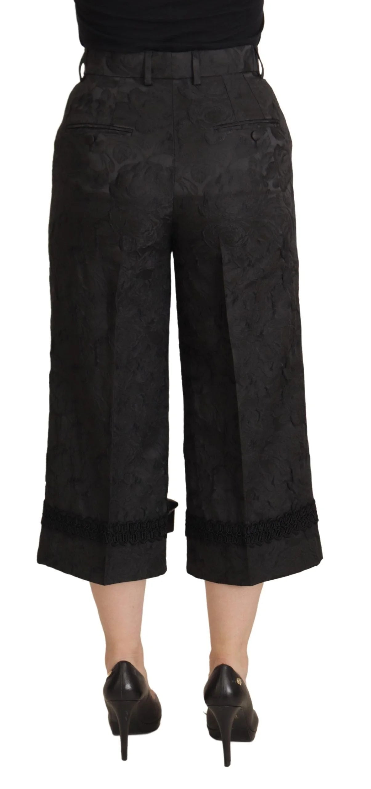 Dolce & Gabbana Black Brocade Cropped High Waist Pants - Trousers