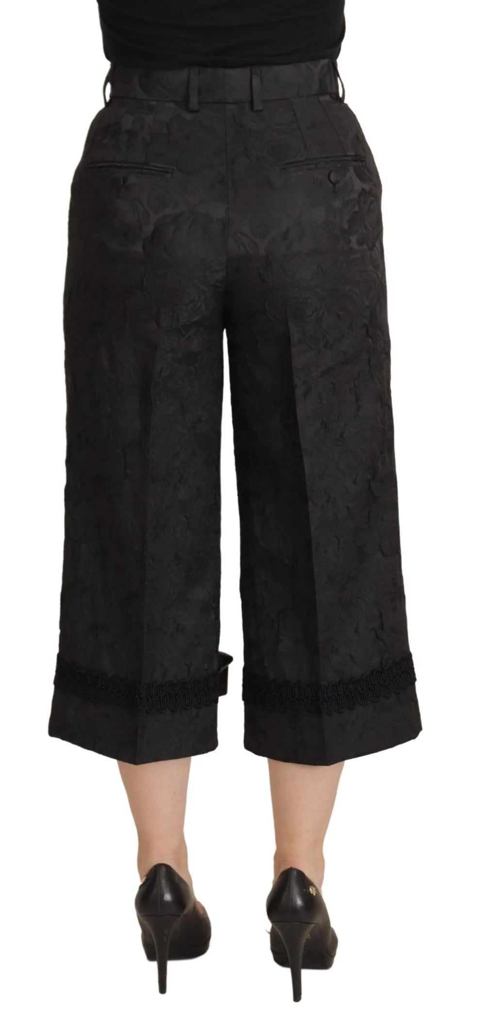 Dolce & Gabbana Black Brocade Cropped High Waist Pants - Trousers