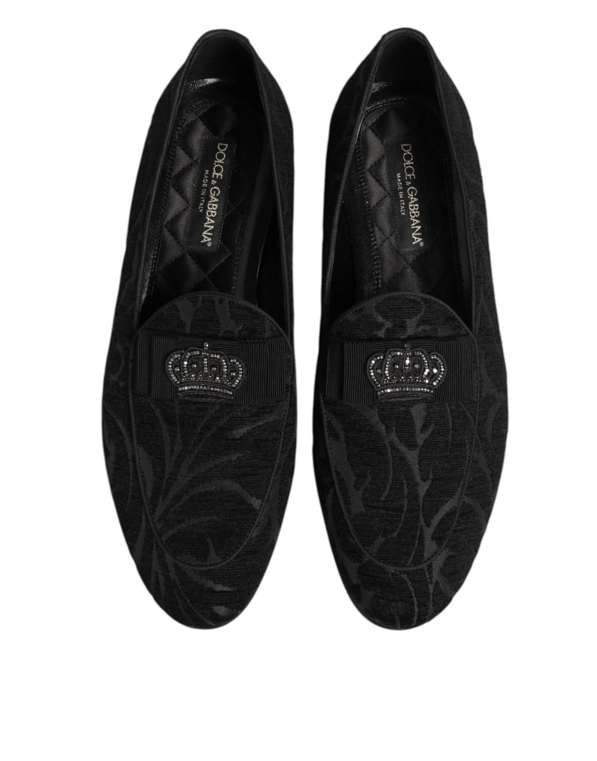 Dolce & Gabbana Black Brocade Crown Loafers Dress Shoes - Flats