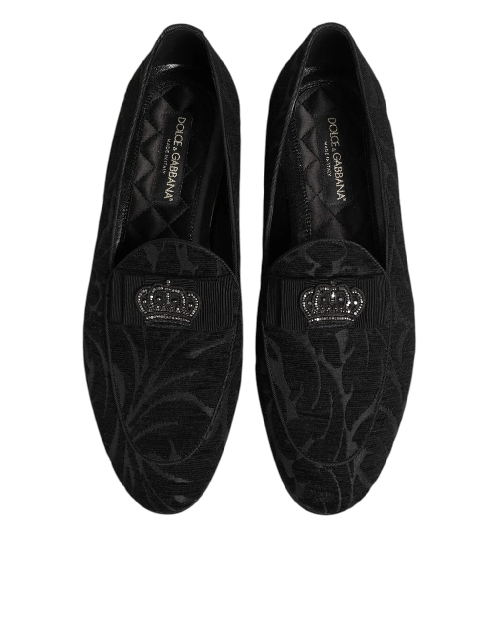 Dolce & Gabbana Black Brocade Crown Loafers Dress Shoes - Flats