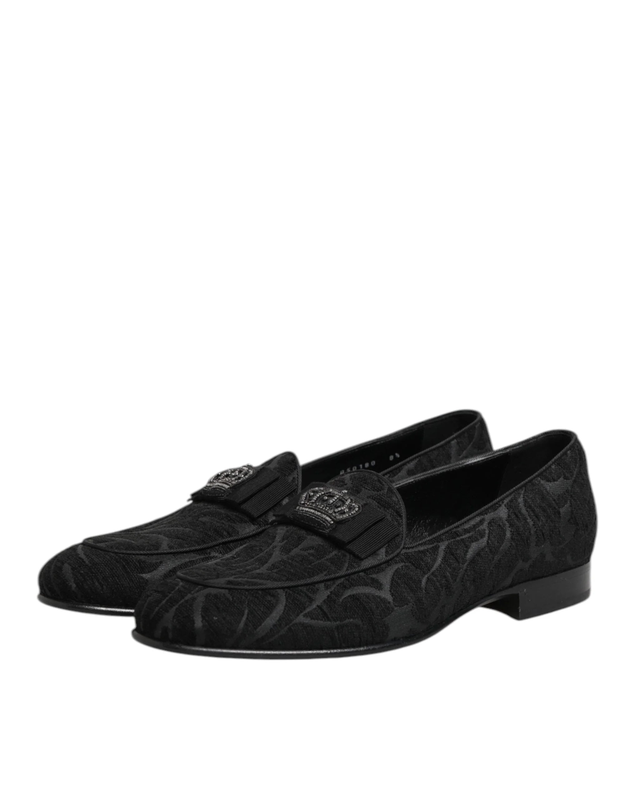 Dolce & Gabbana Black Brocade Crown Loafers Dress Shoes - Flats
