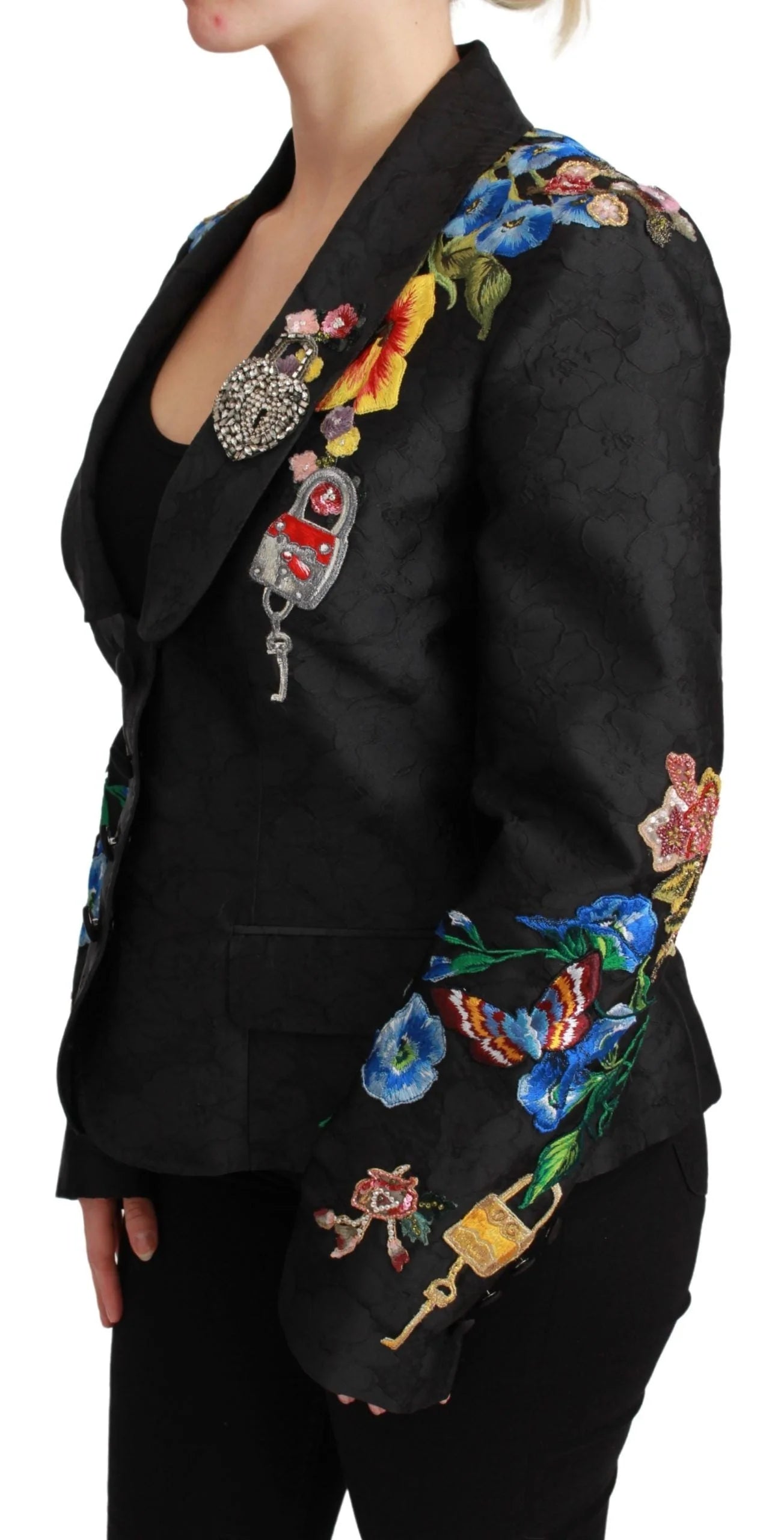 Dolce & Gabbana Black Brocade Crystal Blazer Jacket - IT46 | L - Coats & Jackets