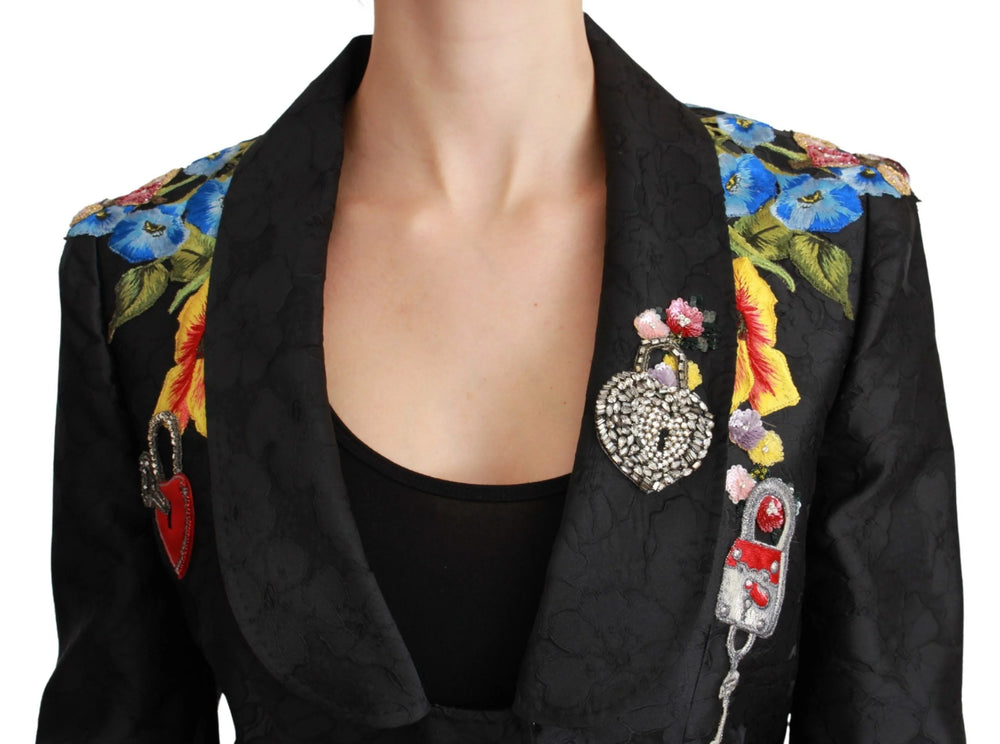 Dolce & Gabbana Black Brocade Crystal Blazer Jacket - IT46 | L - Coats & Jackets