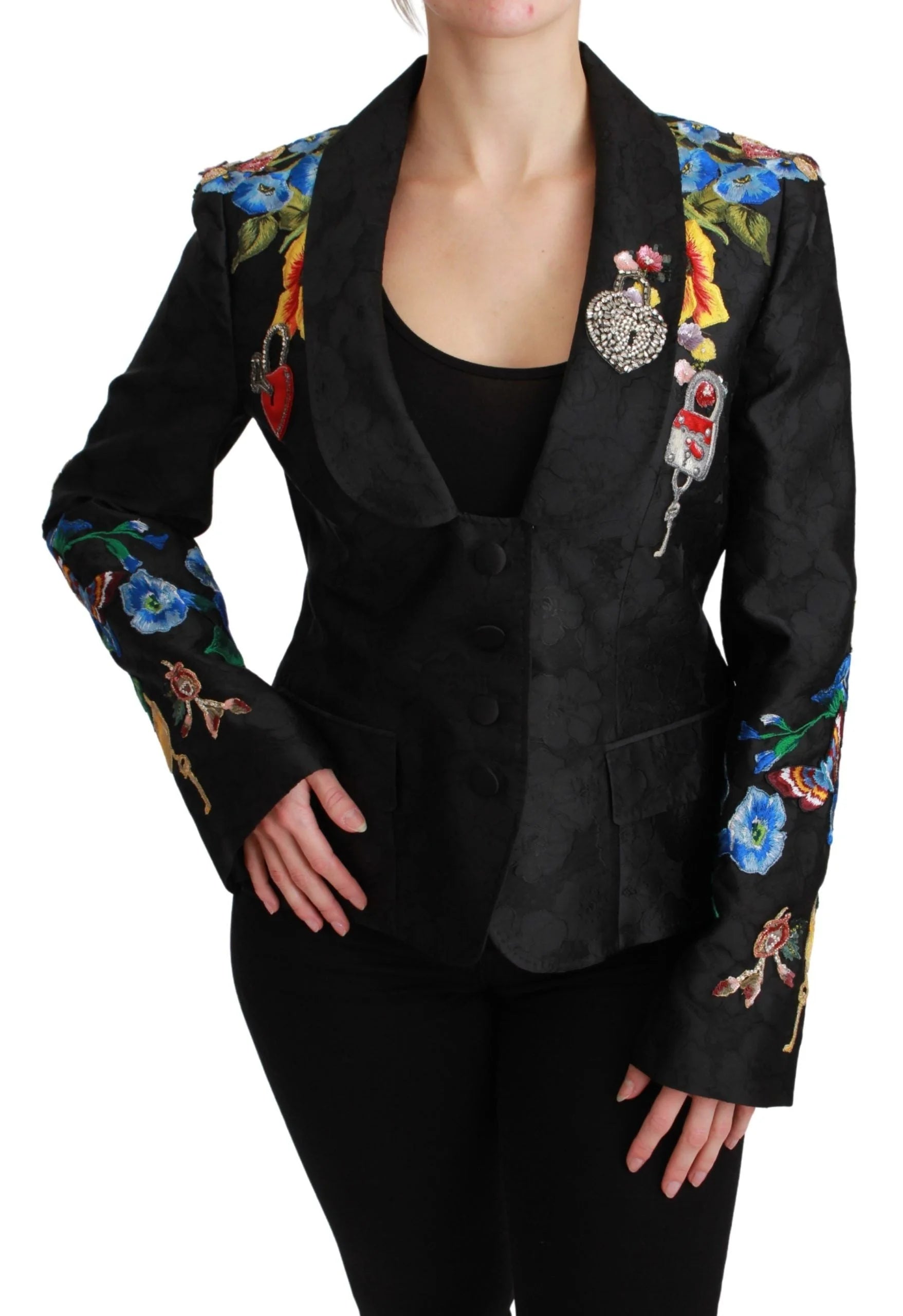 Dolce & Gabbana Black Brocade Crystal Blazer Jacket - IT46 | L - Coats & Jackets