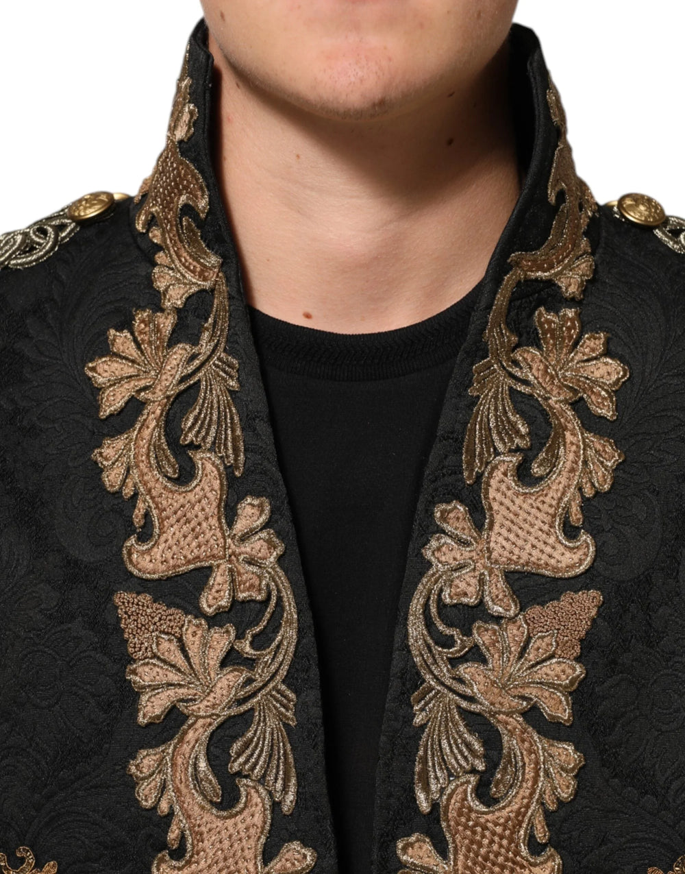 Dolce & Gabbana Black Brocade Embroidery Men Coat Jacket - IT54 | XL - Sport Jackets