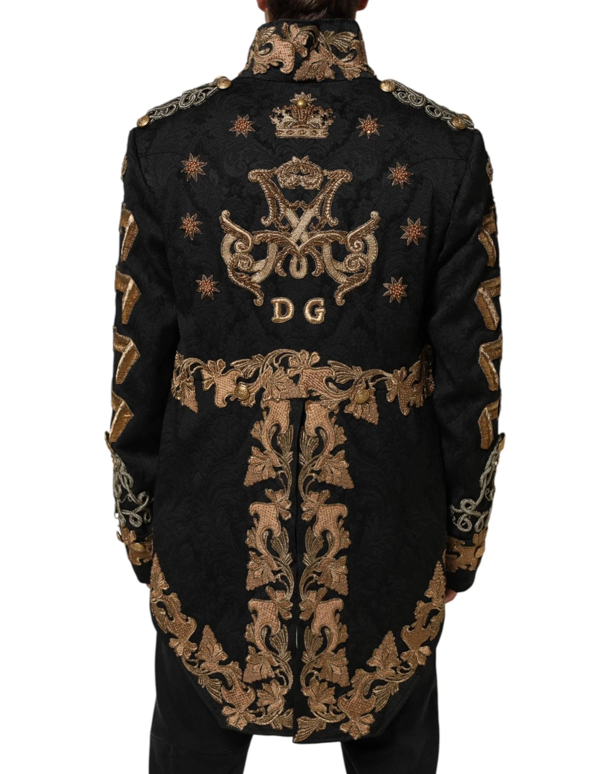 Dolce & Gabbana Black Brocade Embroidery Men Coat Jacket - IT54 | XL - Sport Jackets
