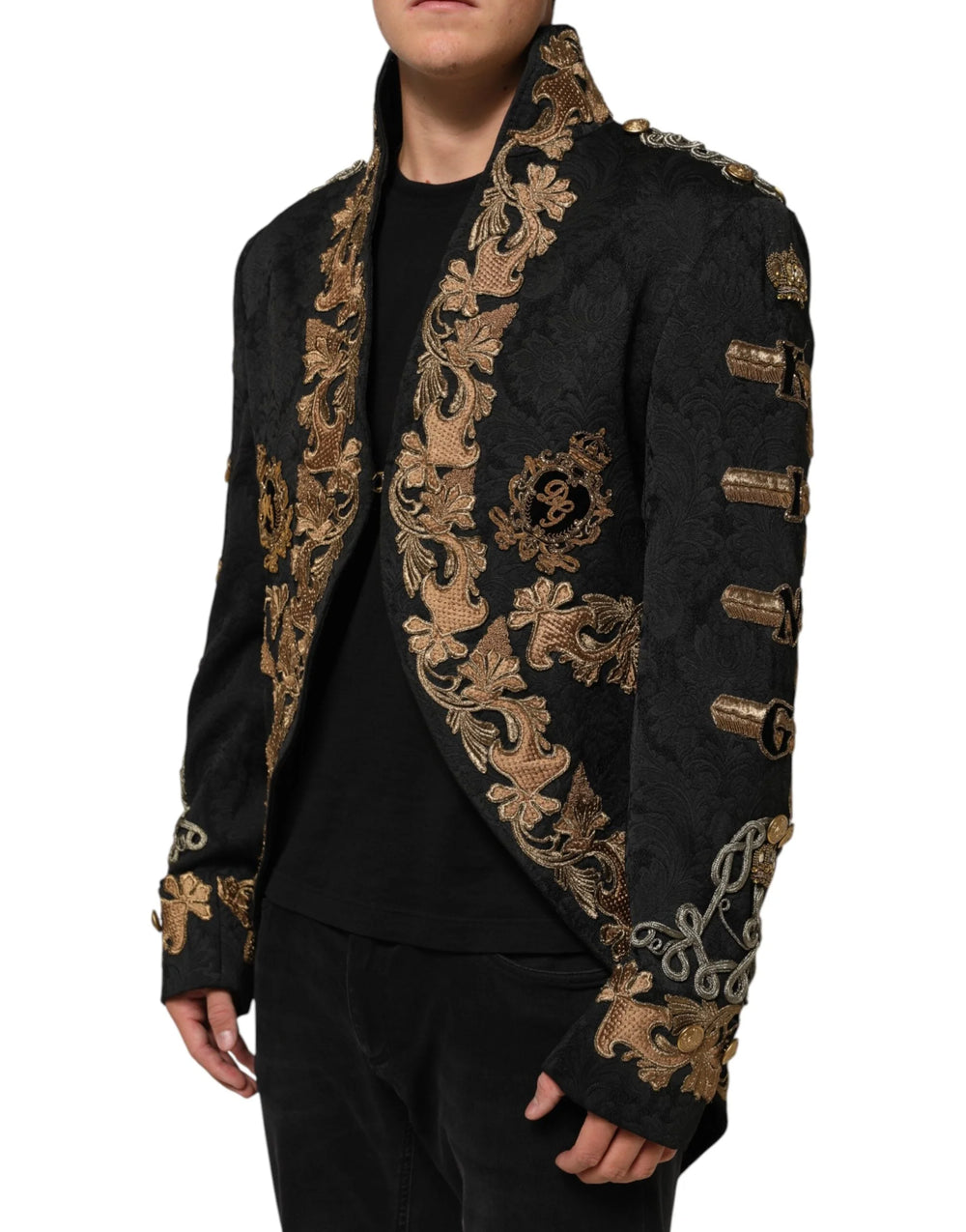 Dolce & Gabbana Black Brocade Embroidery Men Coat Jacket - IT54 | XL - Sport Jackets