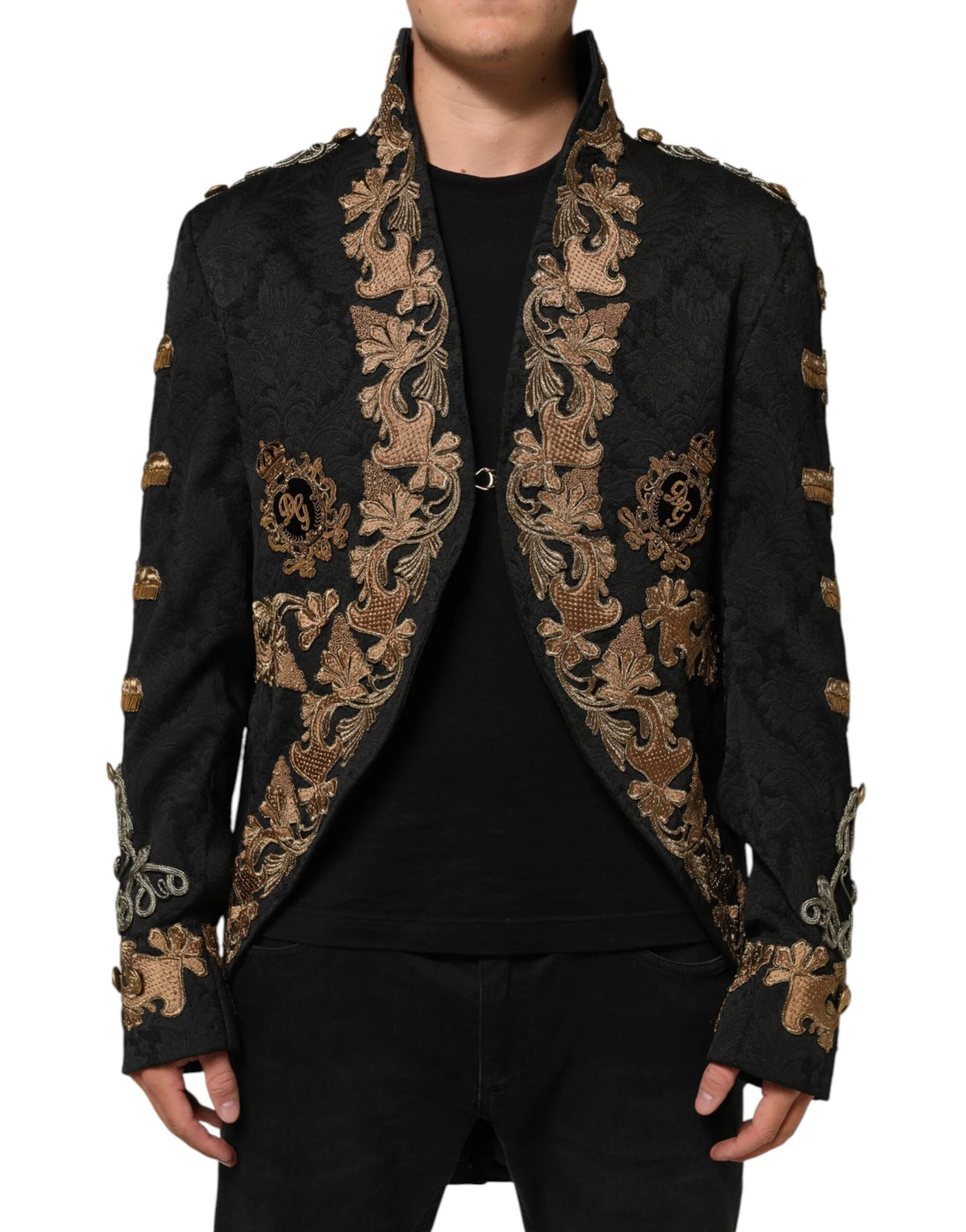 Dolce & Gabbana Black Brocade Embroidery Men Coat Jacket - IT54 | XL - Sport Jackets