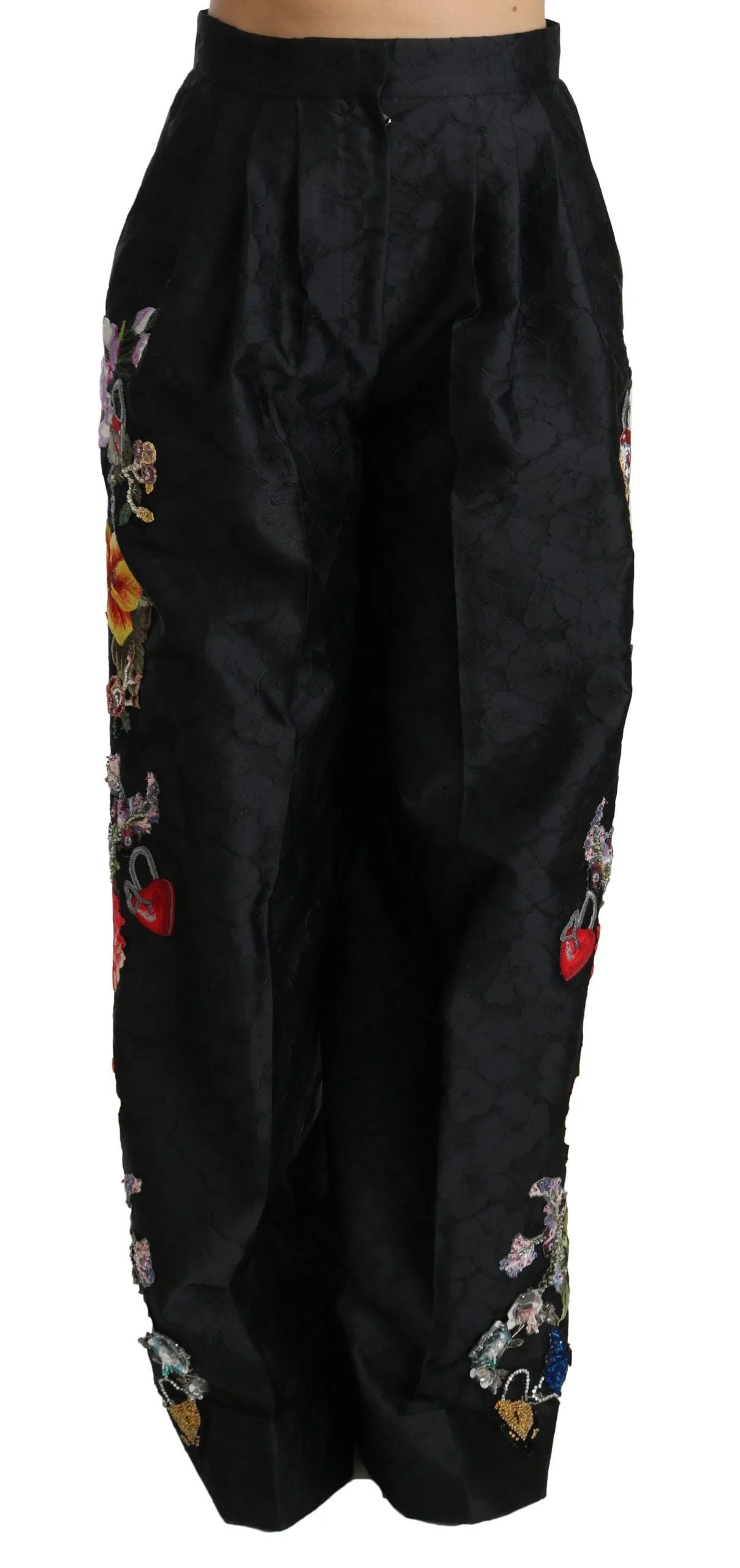 Dolce & Gabbana Black Brocade Floral Sequined Beaded Pants - IT42|M - Trousers