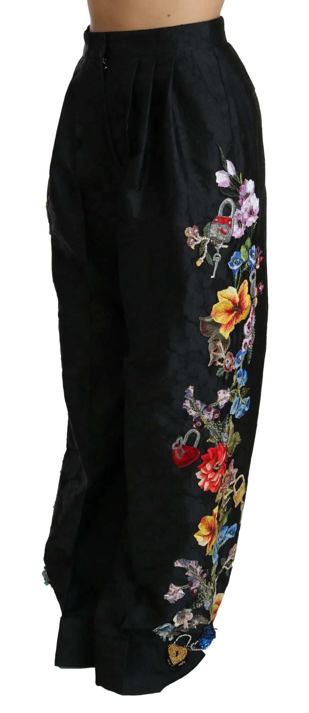 Dolce & Gabbana Black Brocade Floral Sequined Beaded Pants - IT42|M - Trousers