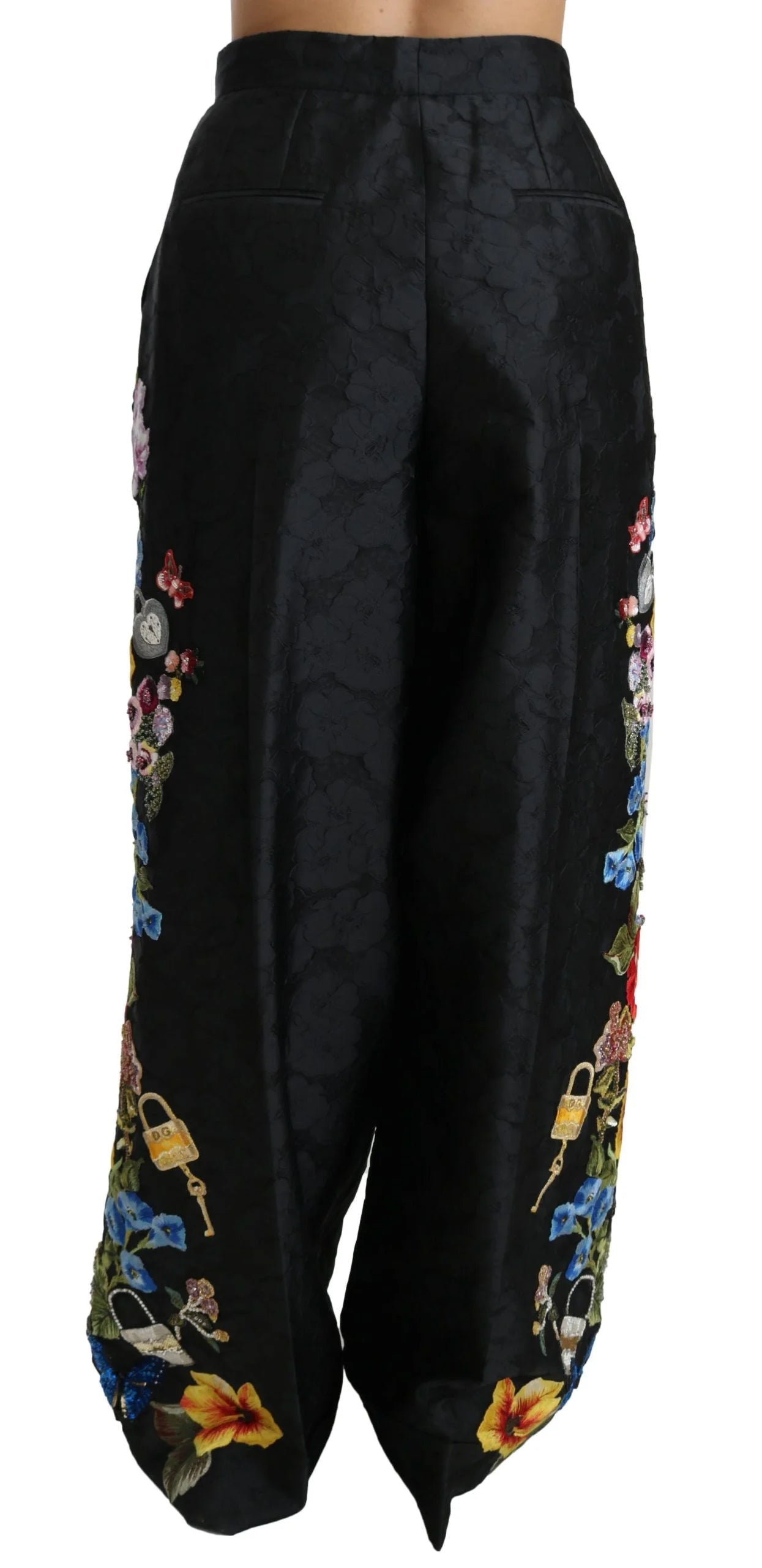 Dolce & Gabbana Black Brocade Floral Sequined Beaded Pants - IT42|M - Trousers