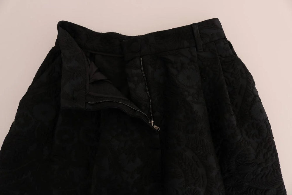 Dolce & Gabbana Black Brocade High Waist Capri Shorts - Short Trousers