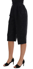 Dolce & Gabbana Black Brocade High Waist Capri Shorts - Short Trousers