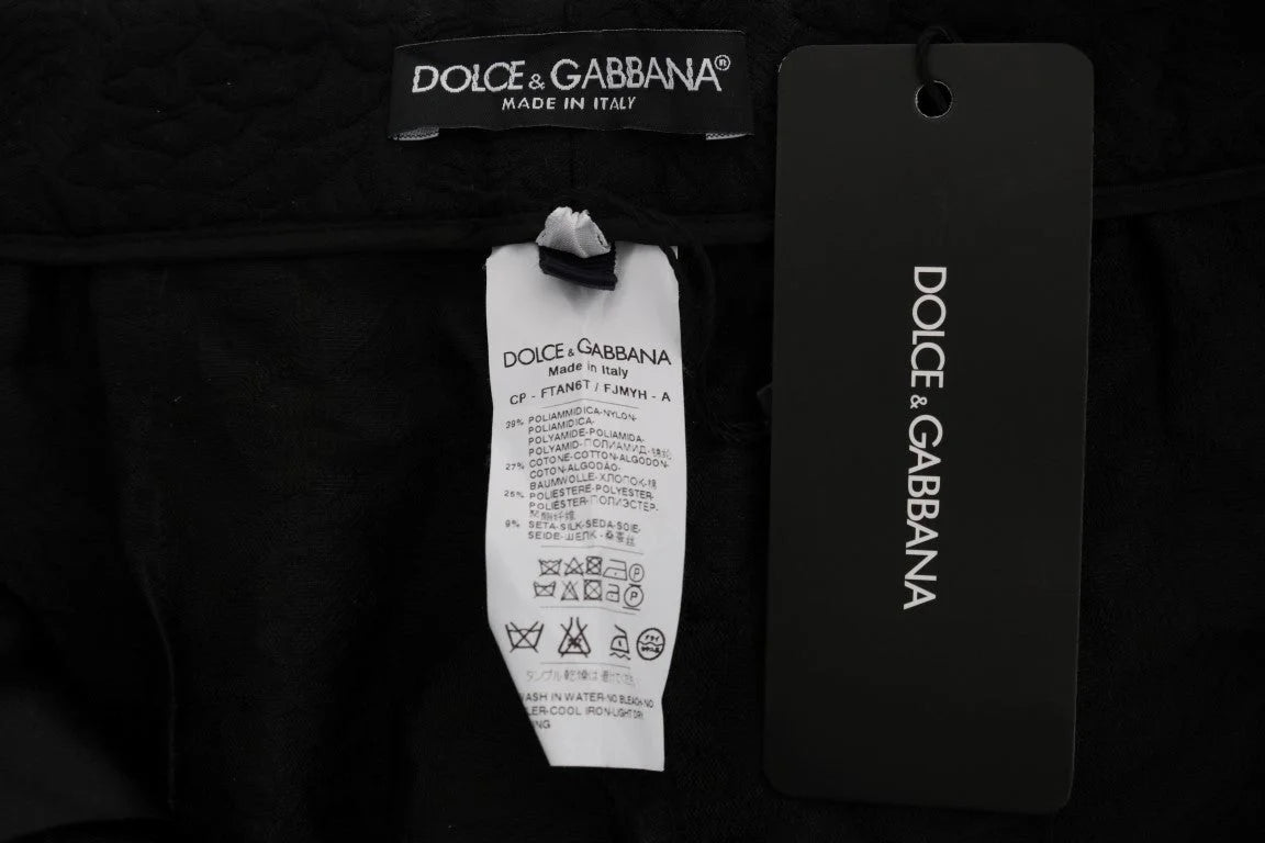 Dolce & Gabbana Black Brocade High Waist Capri Shorts - Short Trousers