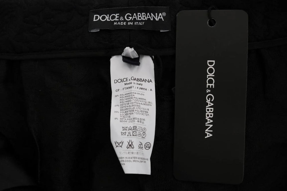 Dolce & Gabbana Black Brocade High Waist Capri Shorts - Short Trousers