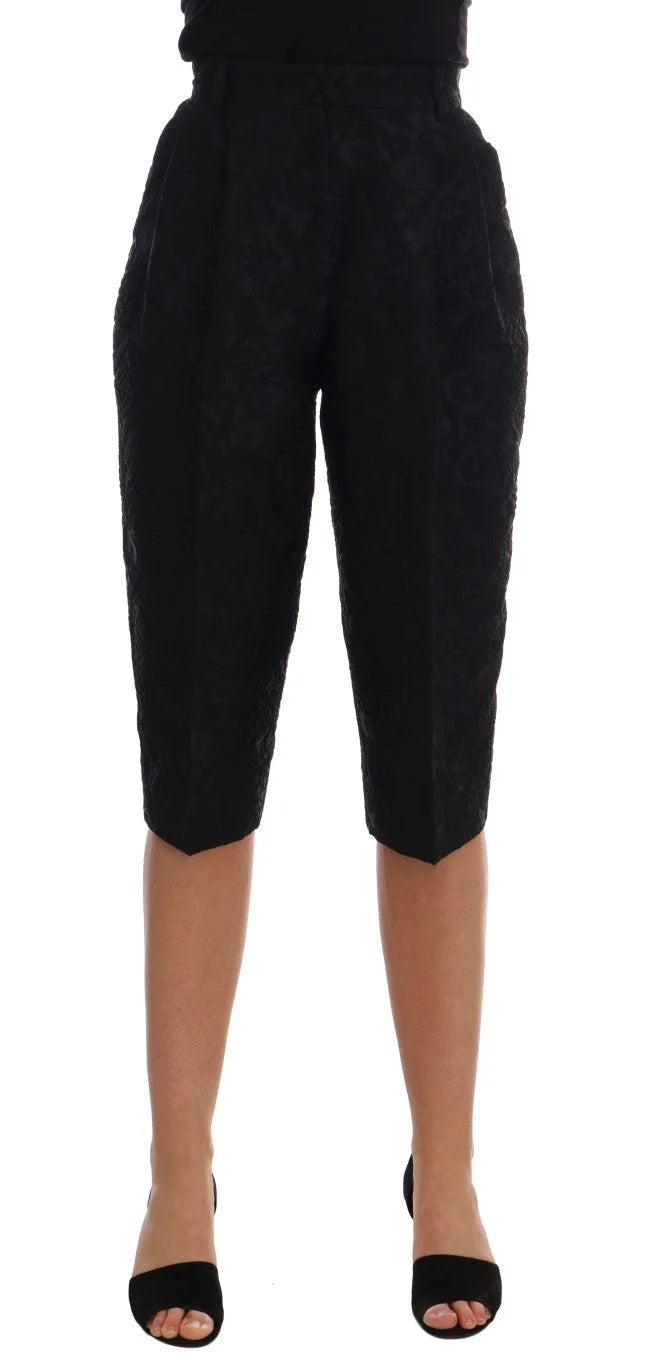 Dolce & Gabbana Black Brocade High Waist Capri Shorts - Short Trousers