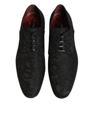 Dolce & Gabbana Black Brocade Lace Up Derby Men Dress Shoes - Shoes