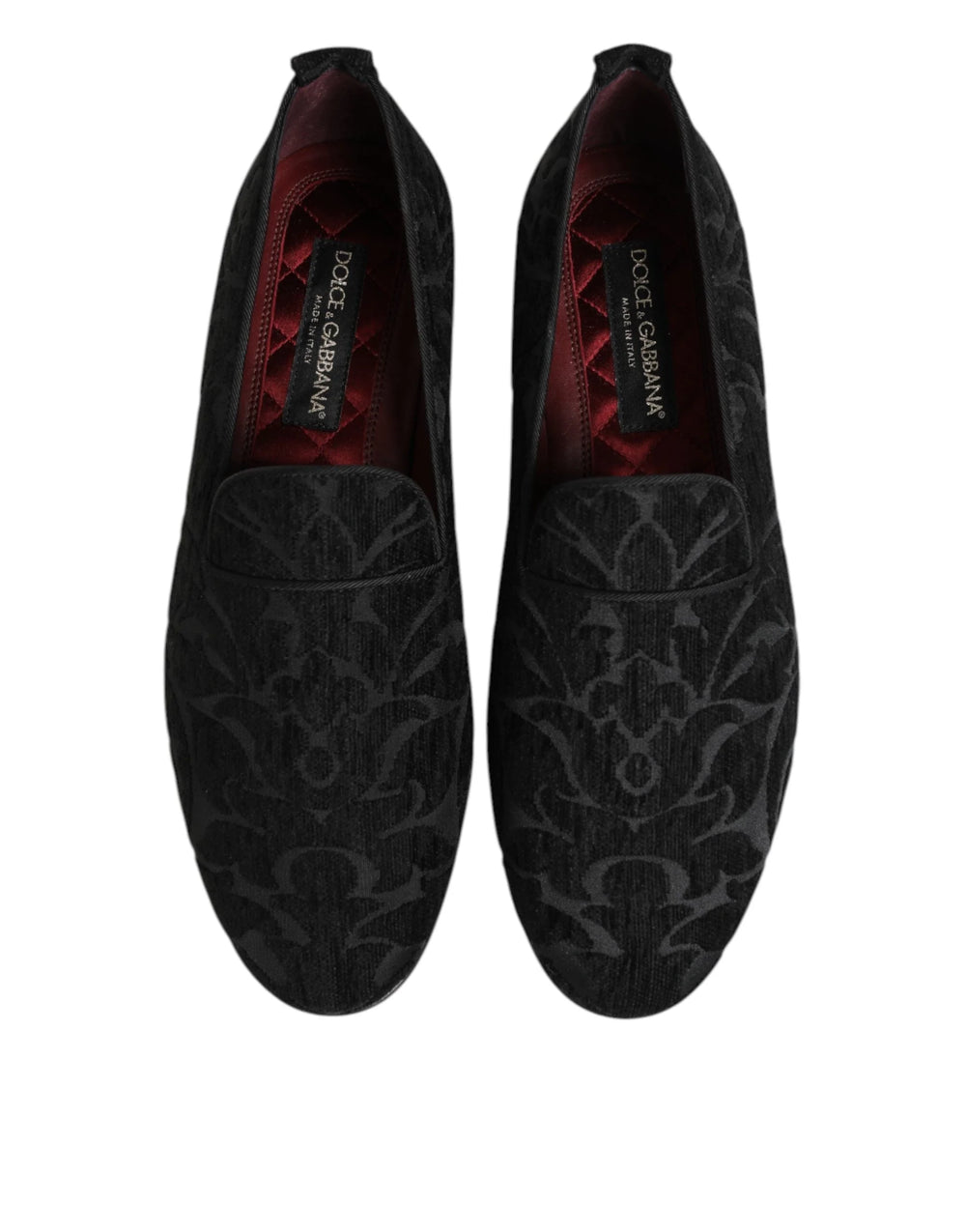 Dolce & Gabbana Black Brocade Loafers Slip On Men Dress Shoes - Flats