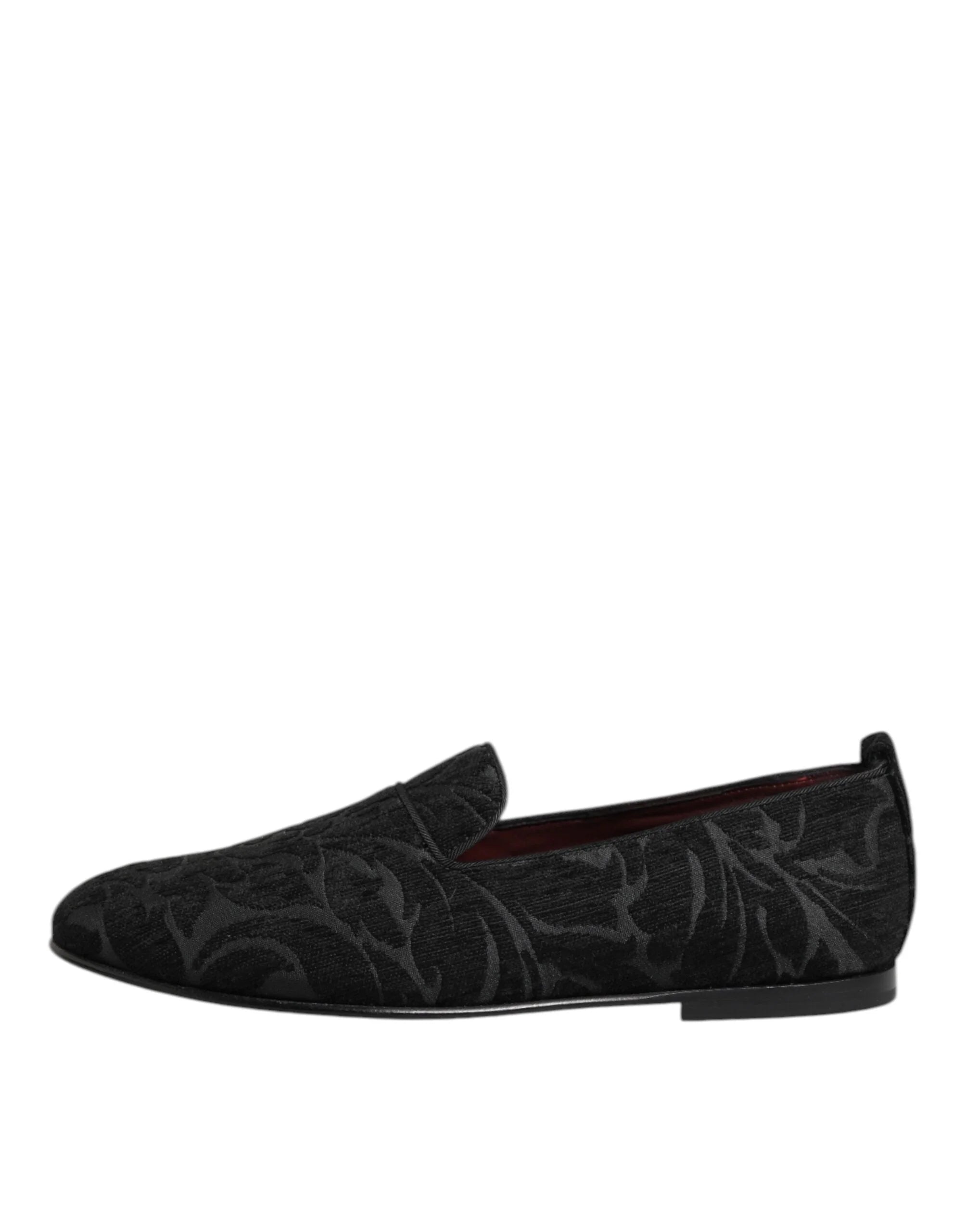 Dolce & Gabbana Black Brocade Loafers Slip On Men Dress Shoes - Flats