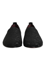 Dolce & Gabbana Black Brocade Loafers Slip On Men Dress Shoes - Flats