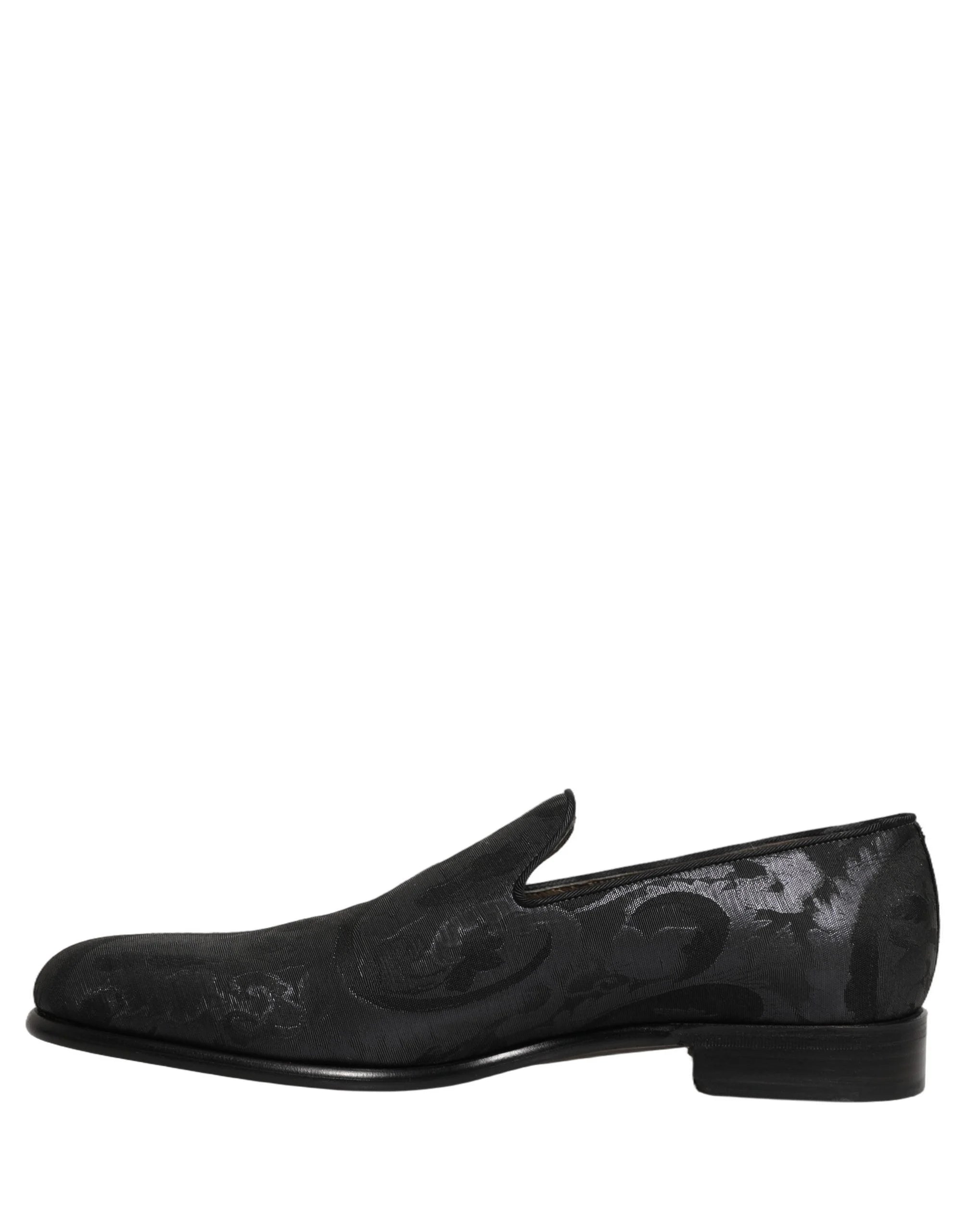 Dolce & Gabbana Black Brocade Men Slip On Dress Loafers Shoes - EU43/US10