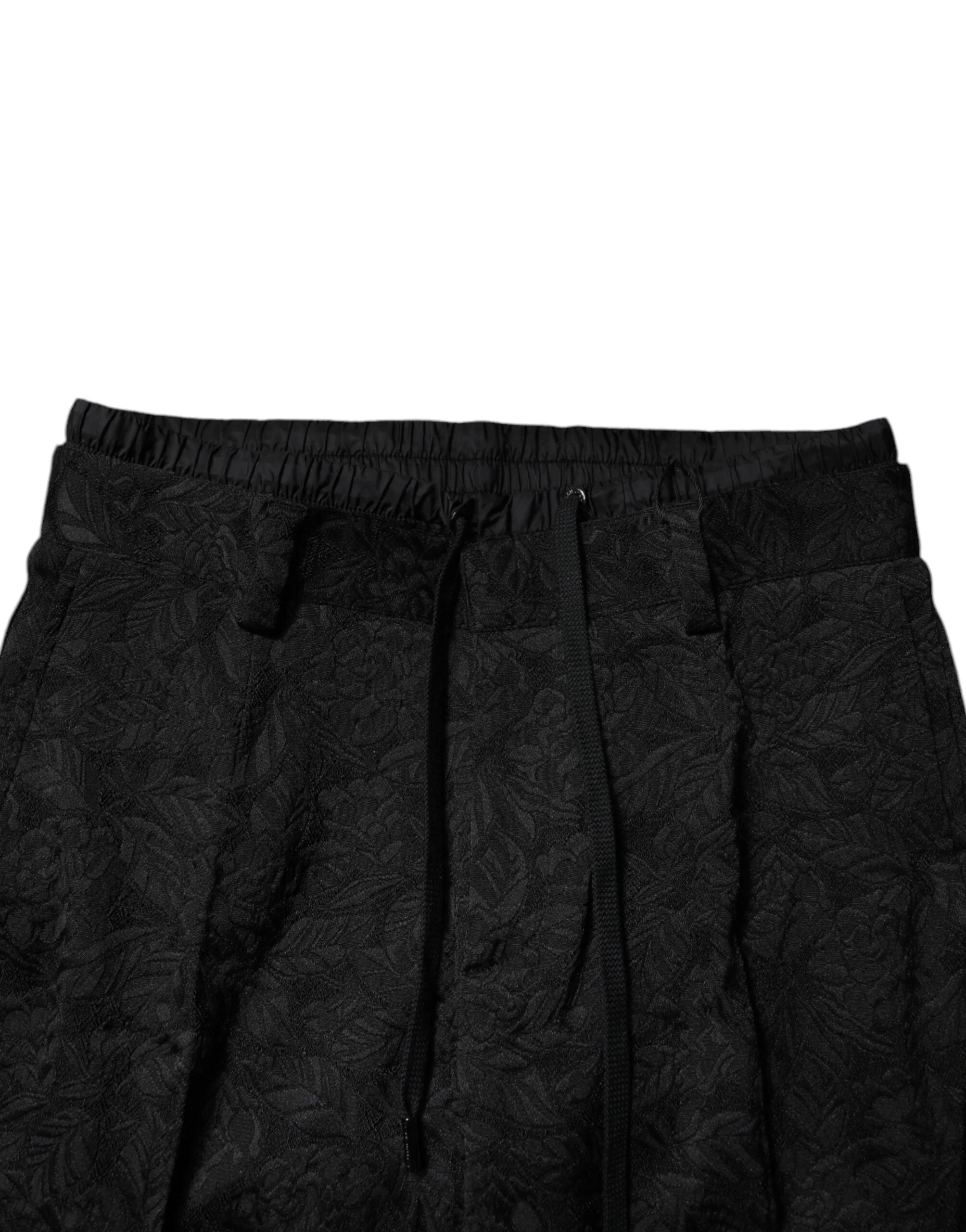 Dolce & Gabbana Black Brocade Polyester Skinny Dress Pants - Trousers