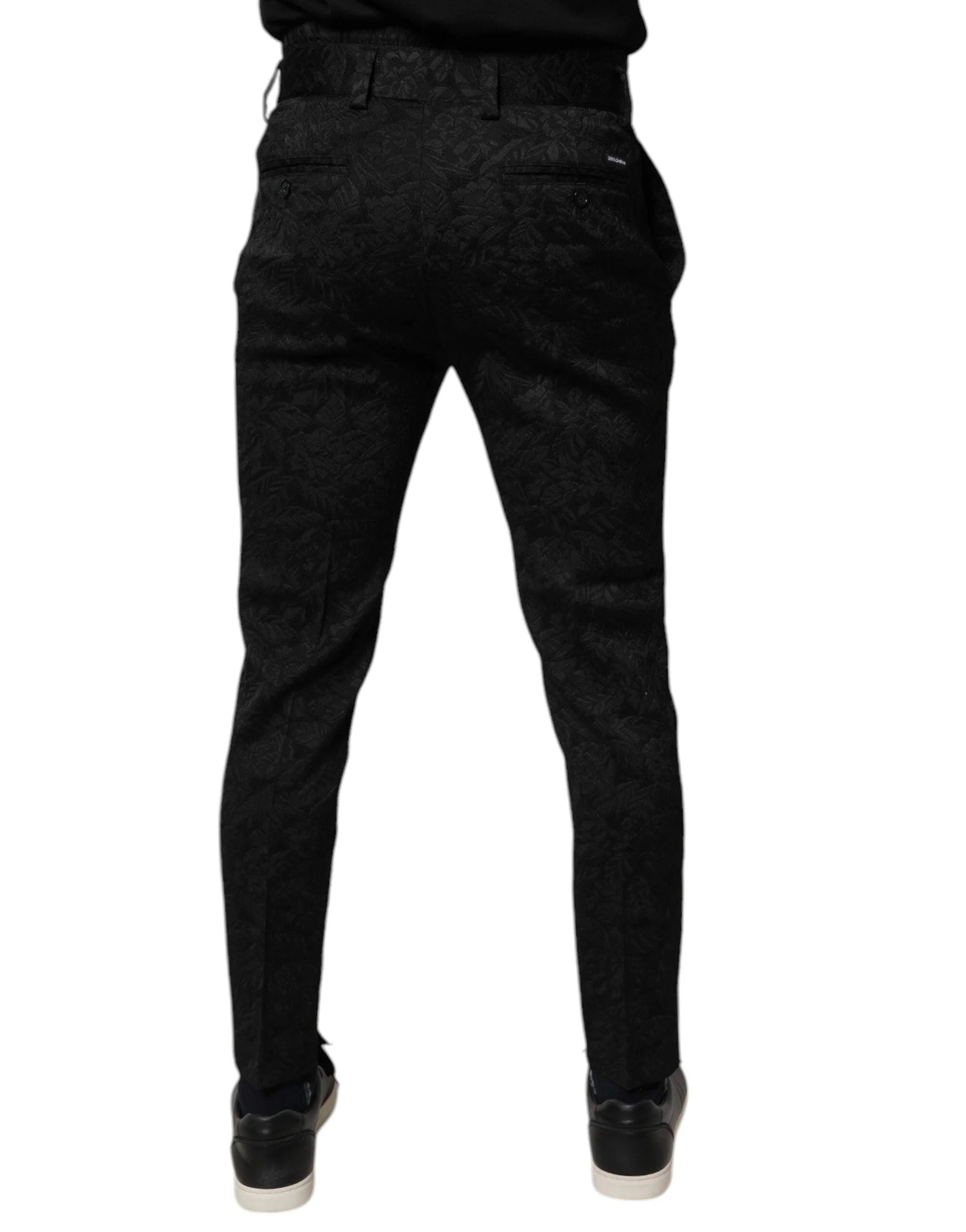 Dolce & Gabbana Black Brocade Polyester Skinny Dress Pants - Trousers