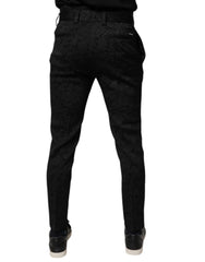 Dolce & Gabbana Black Brocade Polyester Skinny Dress Pants - Trousers
