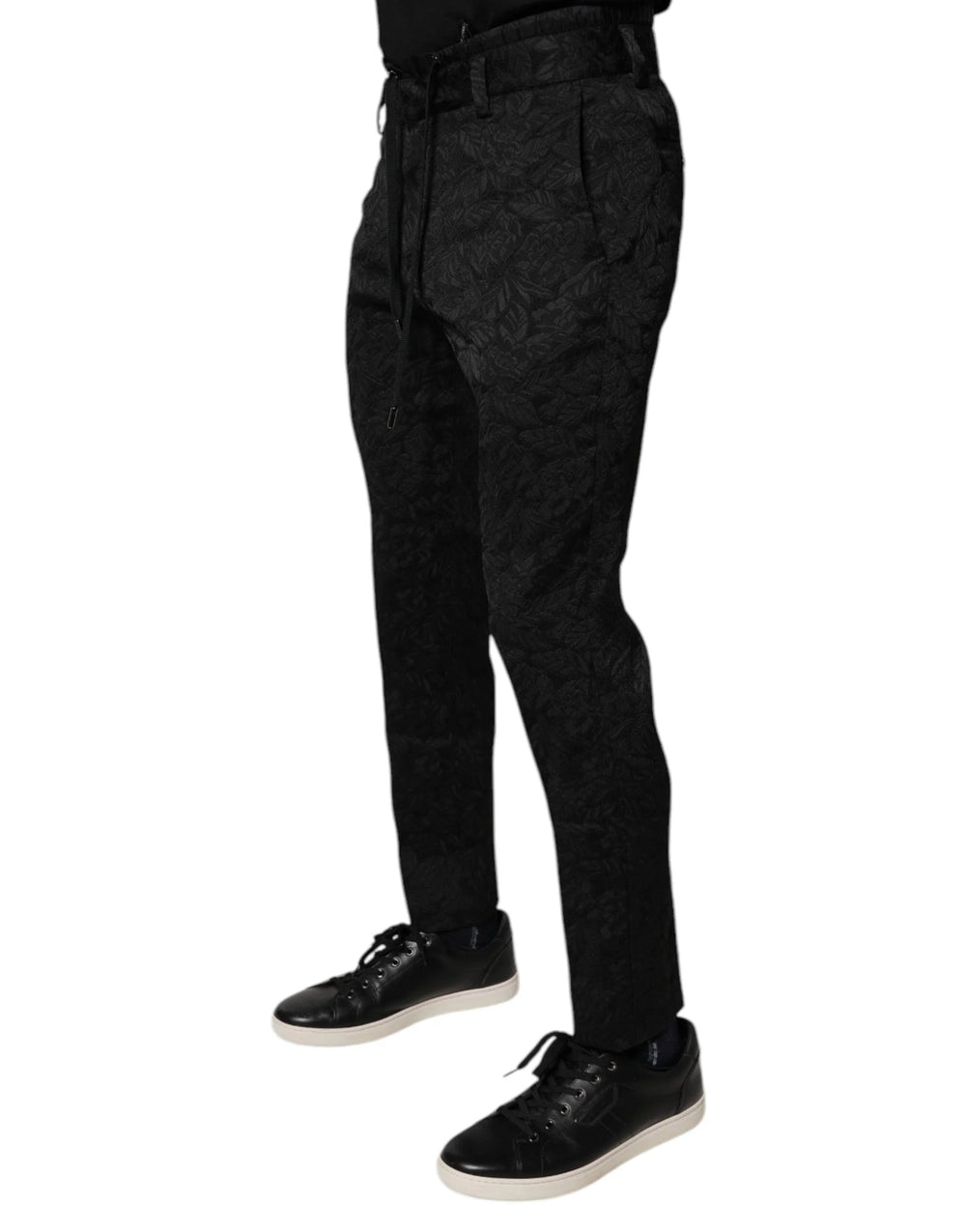 Dolce & Gabbana Black Brocade Polyester Skinny Dress Pants - Trousers