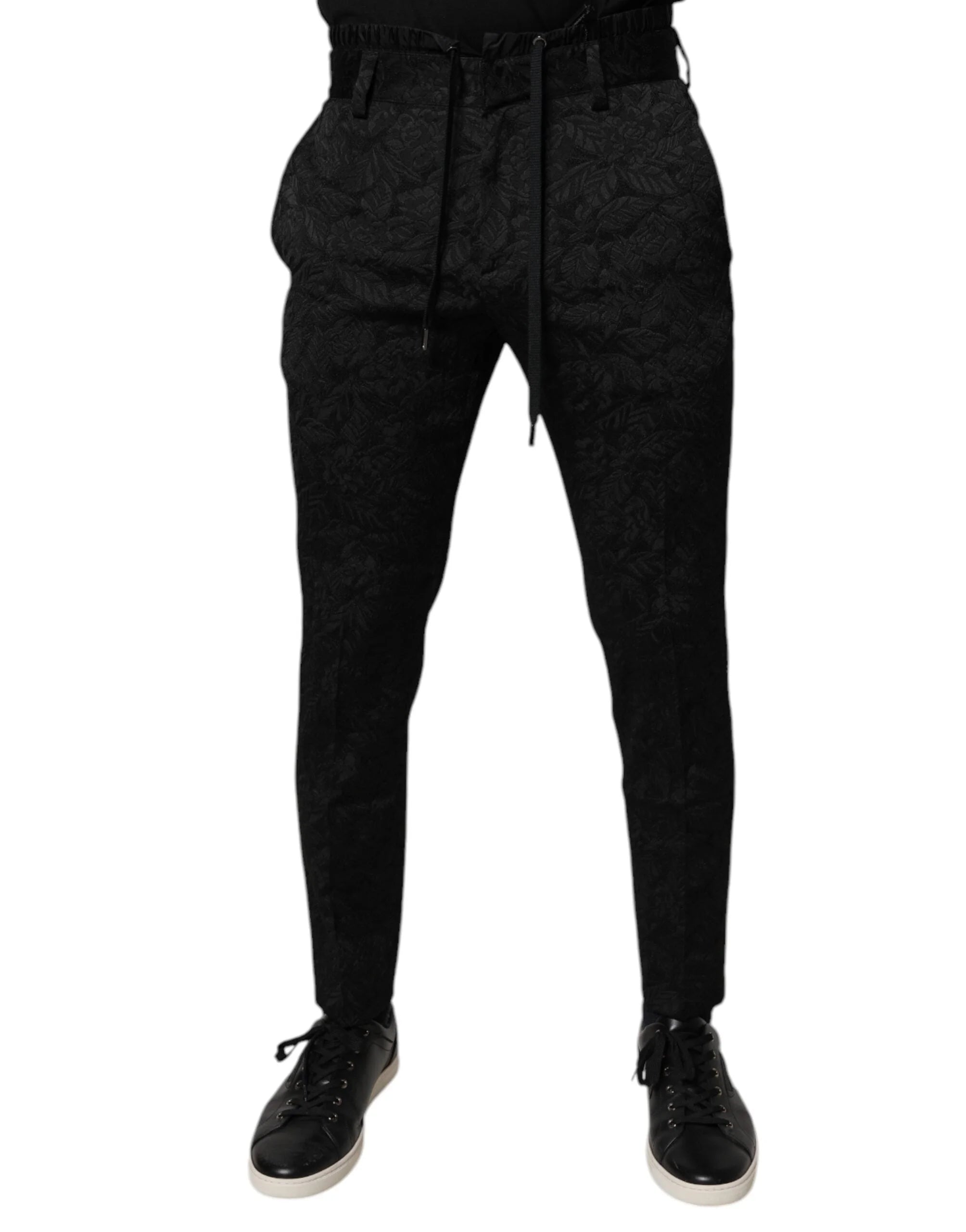 Dolce & Gabbana Black Brocade Polyester Skinny Dress Pants - Trousers
