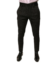 Dolce & Gabbana Black Brocade Polyester Skinny Men Dress Pants - Trousers