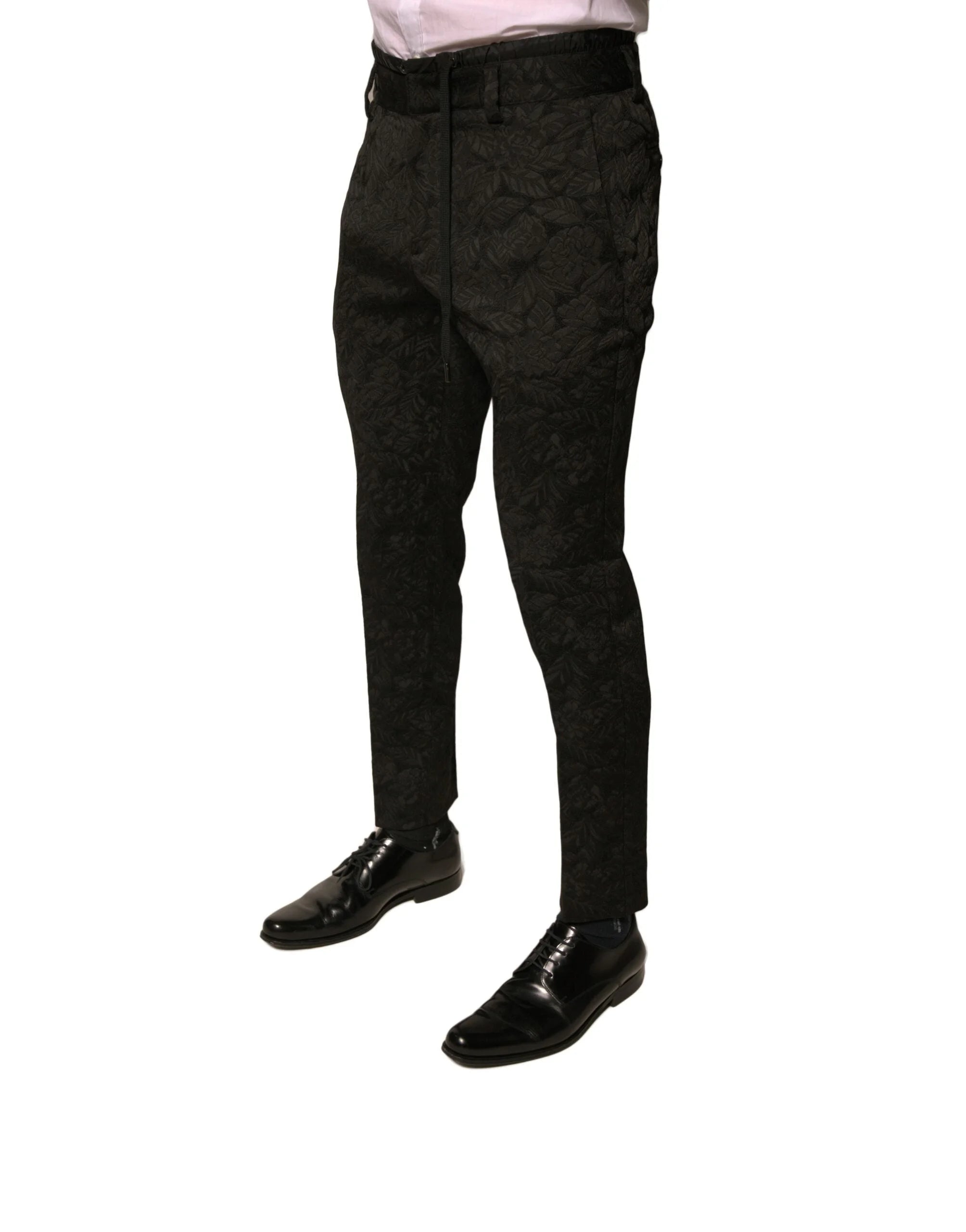 Dolce & Gabbana Black Brocade Polyester Skinny Men Dress Pants - Trousers